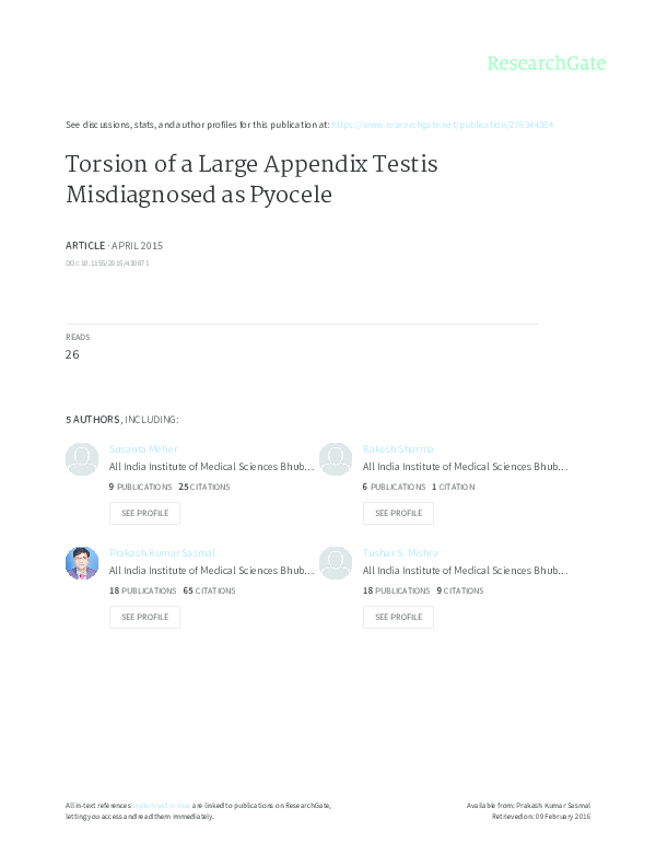 (PDF) Torsion of a Large Appendix Testis Misdiagnosed as Pyocele