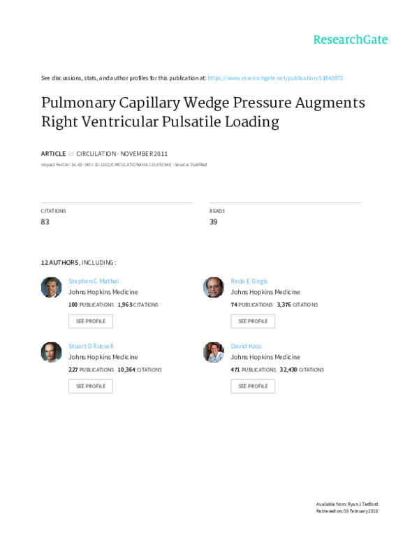 (PDF) Pulmonary Capillary Wedge Pressure Augments Right Ventricular
