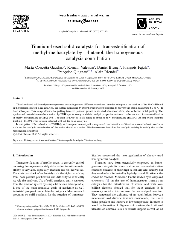 (PDF) Titanium-based solid catalysts for transesterification of methyl ...