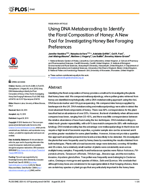 (PDF) Using DNA Metabarcoding to Identify the Floral Composition of ...