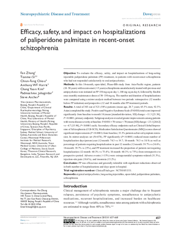 (PDF) Efficacy, safety, and impact on hospitalizations of paliperidone ...