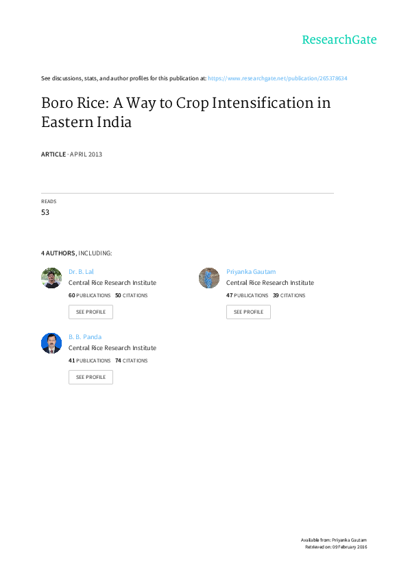 (PDF) Boro Rice: A Way to Crop Intensification in Eastern India