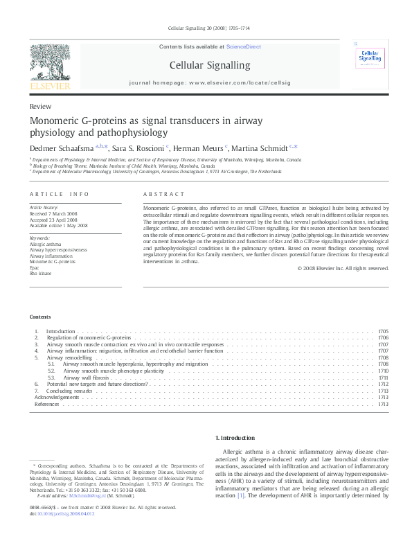 (PDF) Monomeric Gproteins as signal transducers in airway physiology and pathophysiology