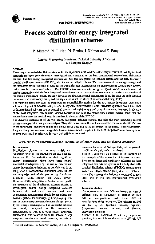 (PDF) Process control for energy integrated distillation schemes
