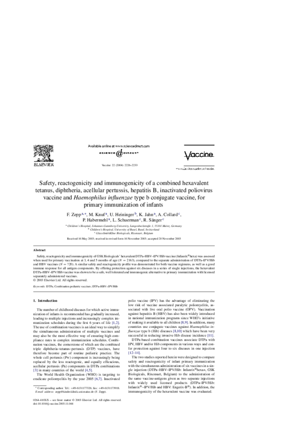 (PDF) Safety, reactogenicity and immunogenicity of a combined ...