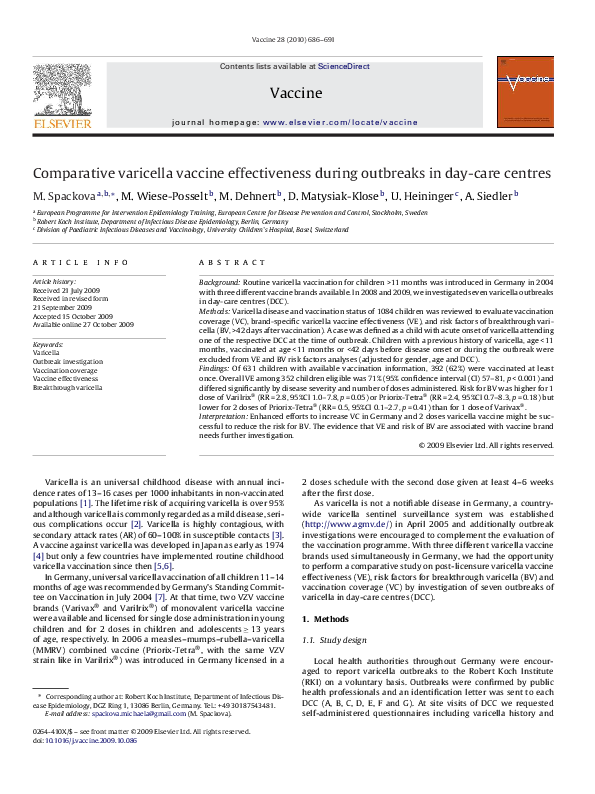 (PDF) Comparative varicella vaccine effectiveness during outbreaks in ...