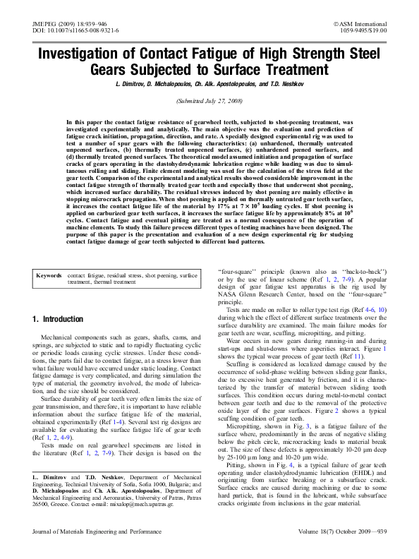 (PDF) Investigation of Contact Fatigue of High Strength Steel Gears ...