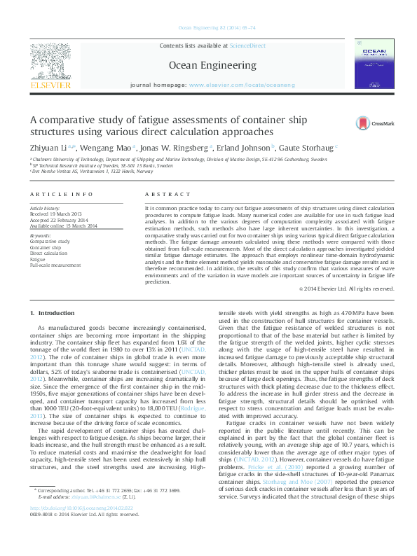 (PDF) A comparative study of fatigue assessments of container ship ...