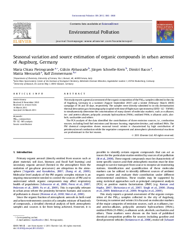 (PDF) Seasonal variation and source estimation of organic compounds in ...