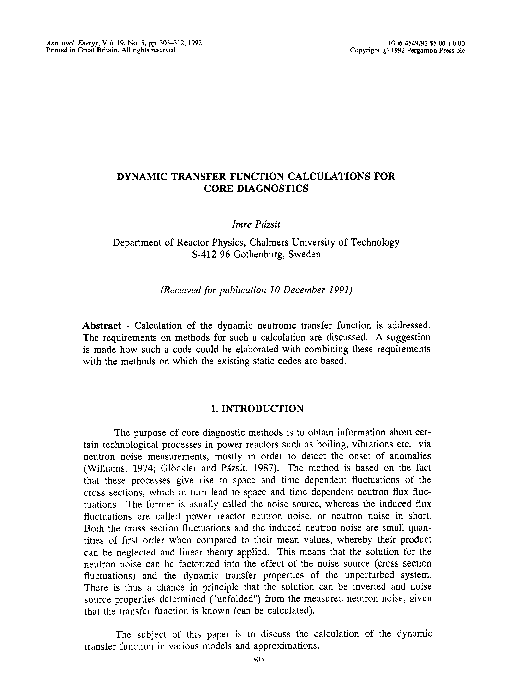 (PDF) Dynamic transfer function calculations for core diagnostics