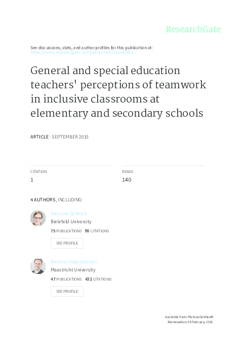 (PDF) General and special education teachers' perceptions of teamwork ...