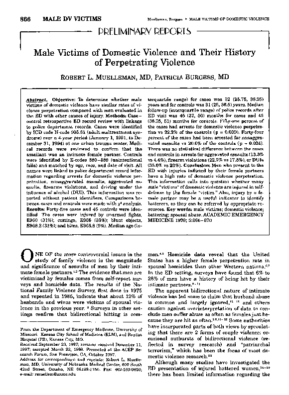 (PDF) Male Victims of Domestic Violence and Their History of