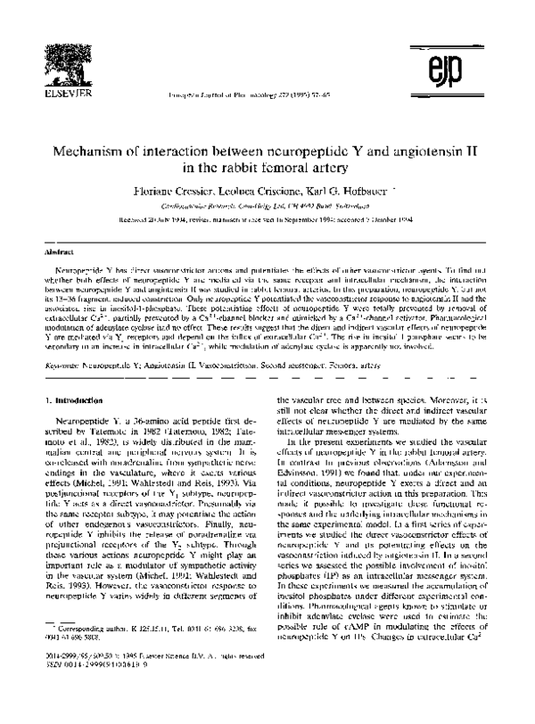 (PDF) Mechanism of interaction between neuropeptide Y and angiotensin ...