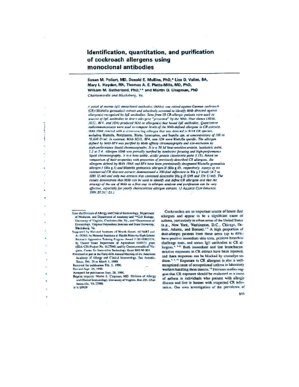 (PDF) Identification, quantitation, and purification of cockroach ...