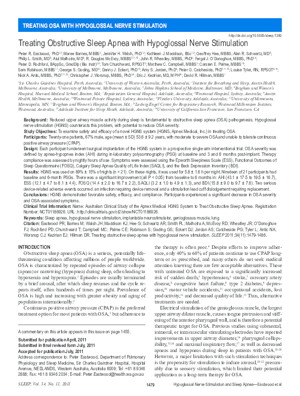 (PDF) Treating Obstructive Sleep Apnea with Hypoglossal Nerve Stimulation