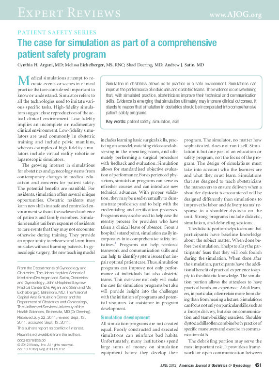 (PDF) The case for simulation as part of a comprehensive patient safety ...