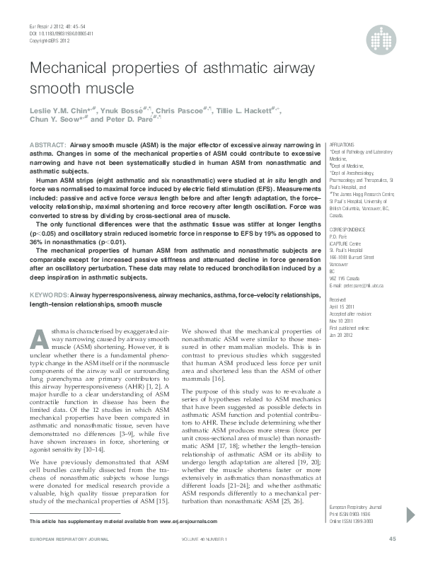 (PDF) Mechanical properties of asthmatic airway smooth muscle