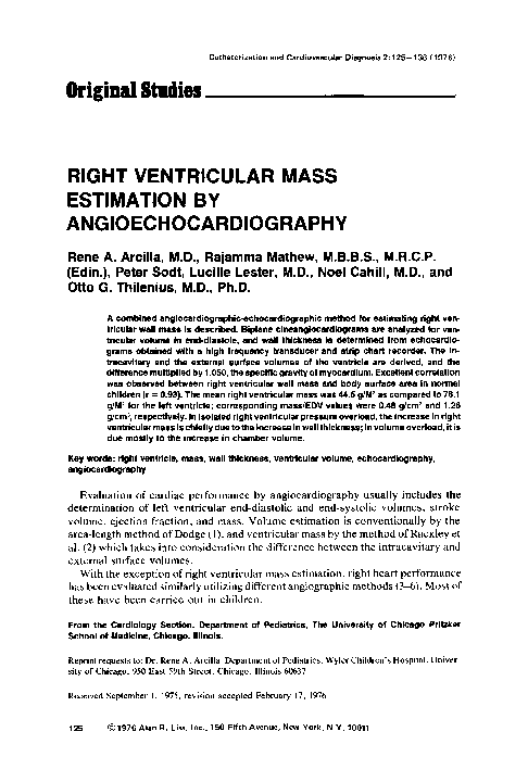 (PDF) Right ventricular mass estimation by angioechocardiography