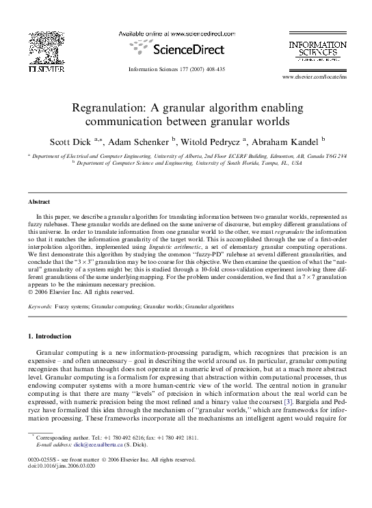 Pdf Regranulation A Granular Algorithm Enabling Communication