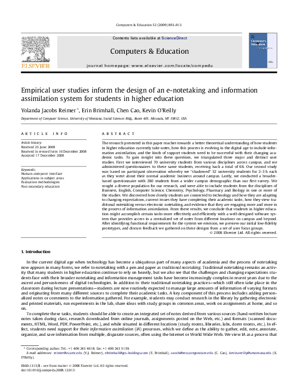 (PDF) Empirical user studies inform the design of an e-notetaking and ...