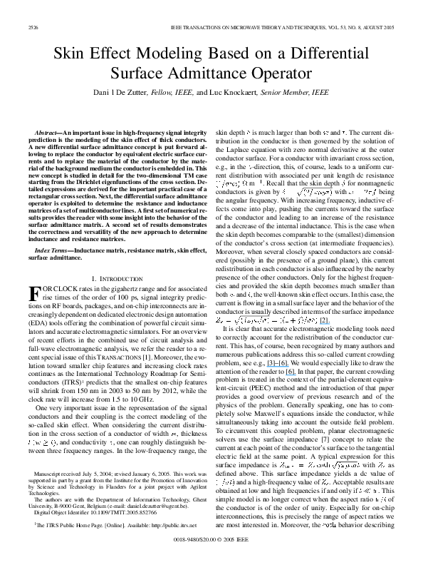 (PDF) Skin effect modeling based on a differential surface admittance ...