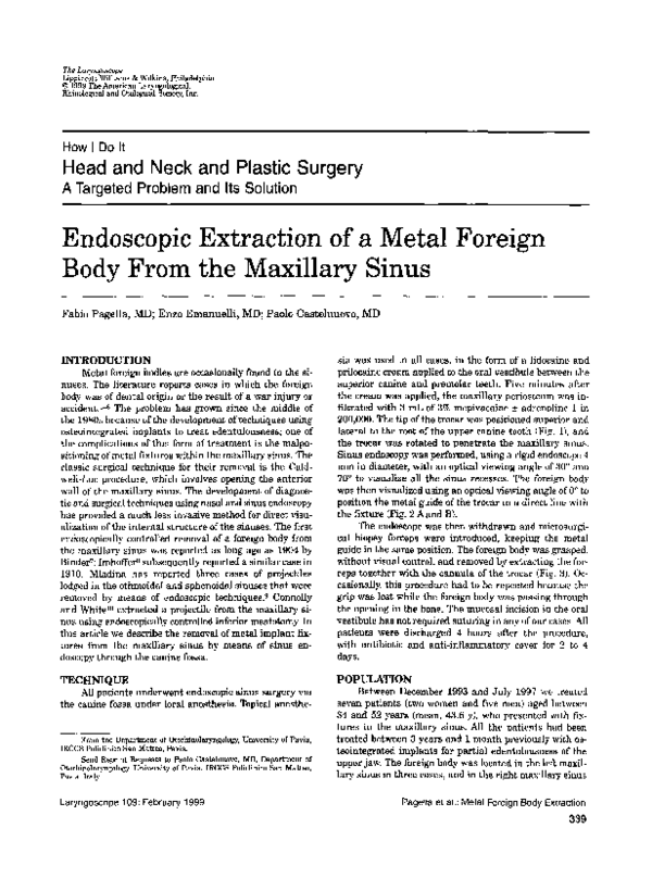 (PDF) Endoscopic Extraction of a Metal Foreign Body From the Maxillary ...
