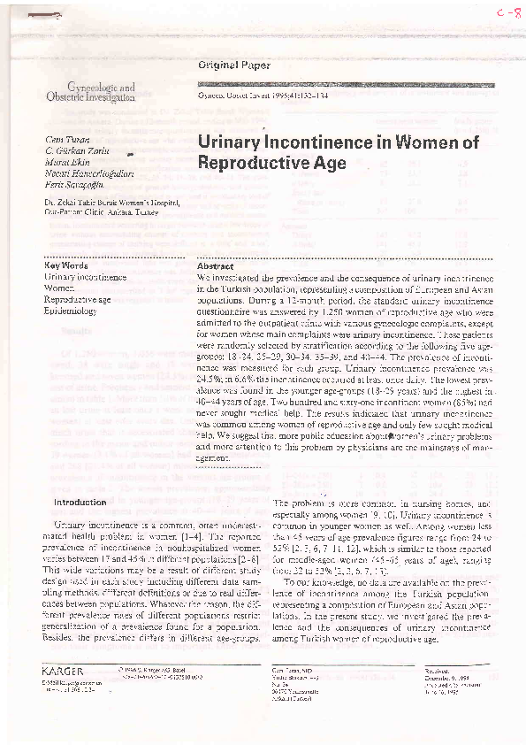 (PDF) Urinary Incontinence in Women of Reproductive Age