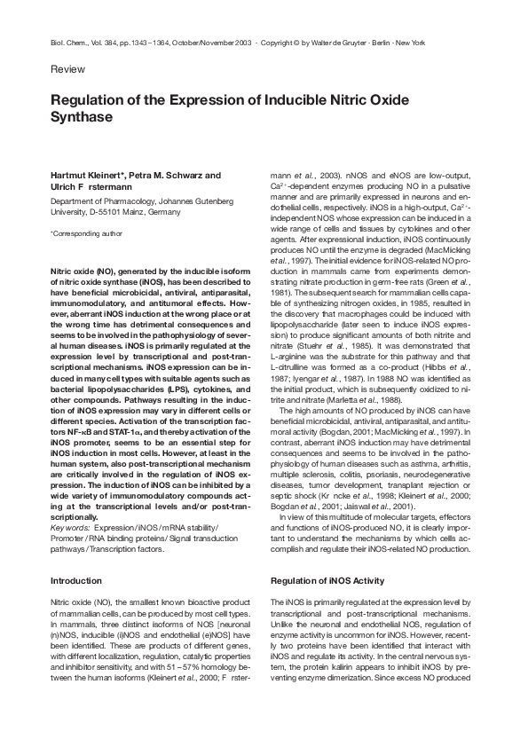 (PDF) Regulation of the Expression of Inducible Nitric Oxide Synthase
