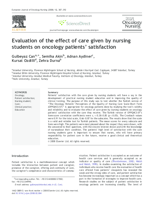 (PDF) Evaluation of the effect of care given by nursing students on ...