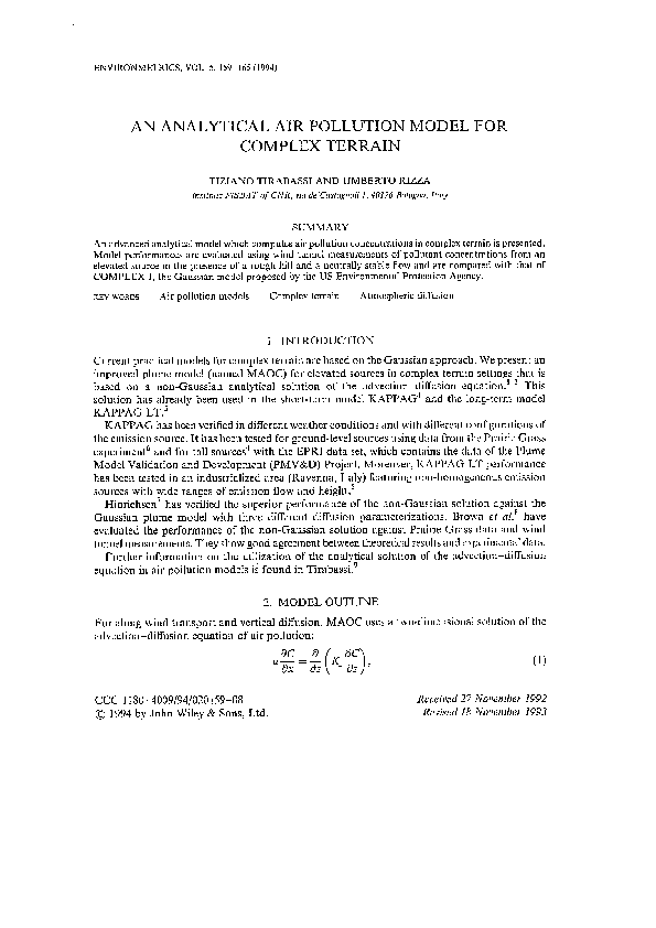 (PDF) An analytical air pollution model for complex terrain