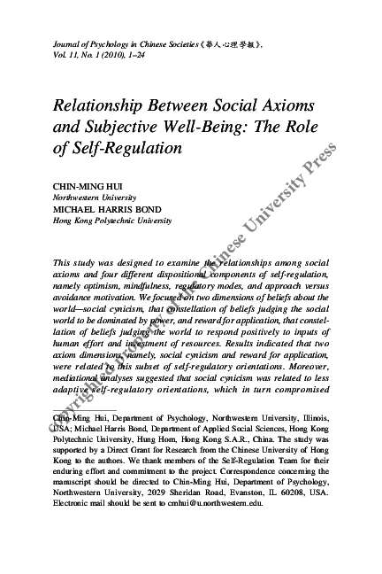 (PDF) Relationship between Social Axioms and Subjective Well-Being: The ...