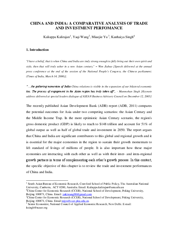 (PDF) CHINA AND INDIA: A COMPARATIVE ANALYSIS OF TRADE AND INVESTMENT ...