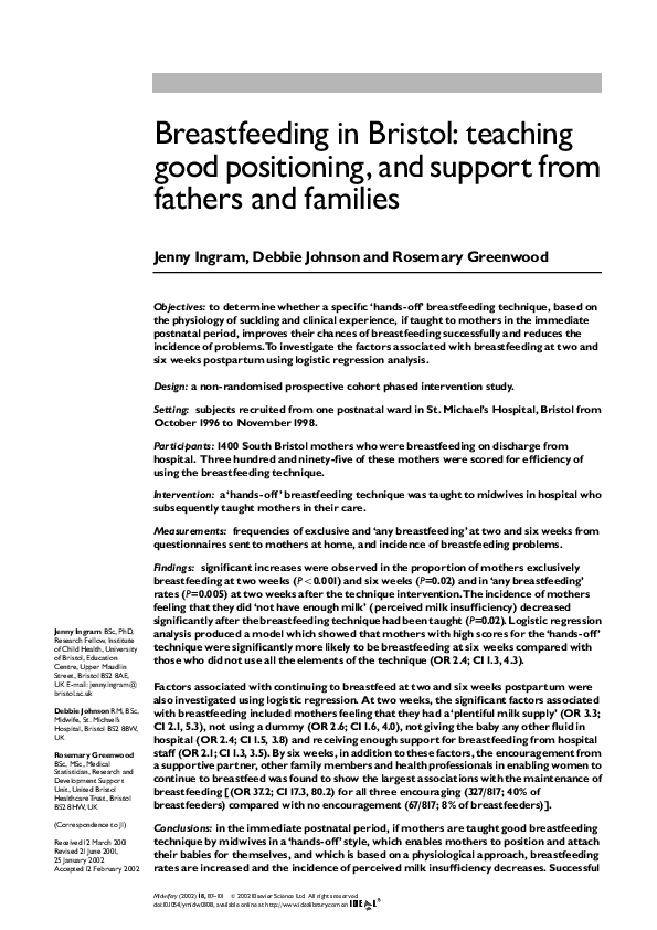(PDF) Breastfeeding in Bristol teaching good positioning, and support from fathers and families