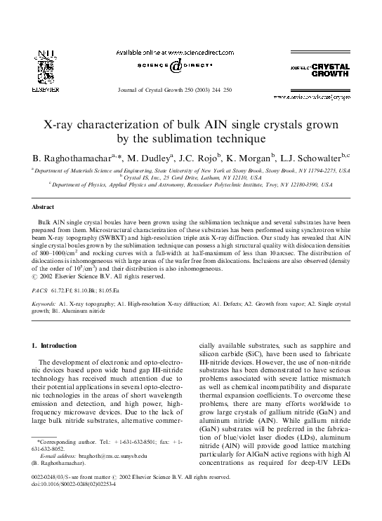 (PDF) X-ray characterization of bulk AIN single crystals grown by the ...