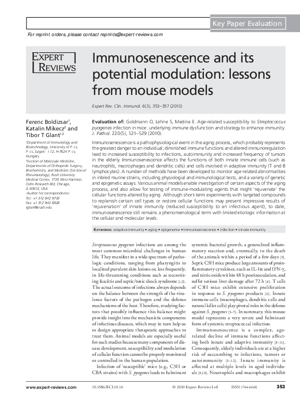 (PDF) Immunosenescence and its potential modulation: lessons from mouse ...