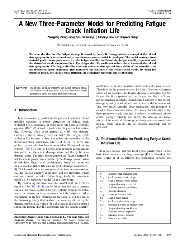 (PDF) A New Three-Parameter Model for Predicting Fatigue Crack ...