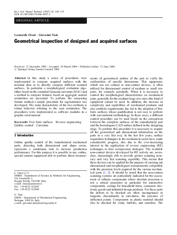 (PDF) Geometrical inspection of designed and acquired surfaces