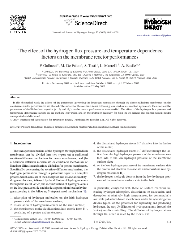 (PDF) The effect of the hydrogen flux pressure and temperature ...