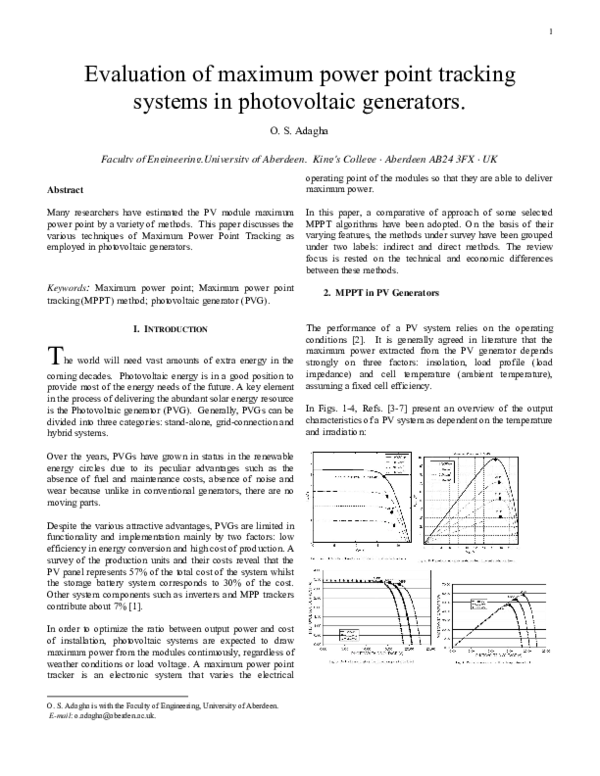 Pdf Evaluation Of Maximum Power Point Tracking Systems In