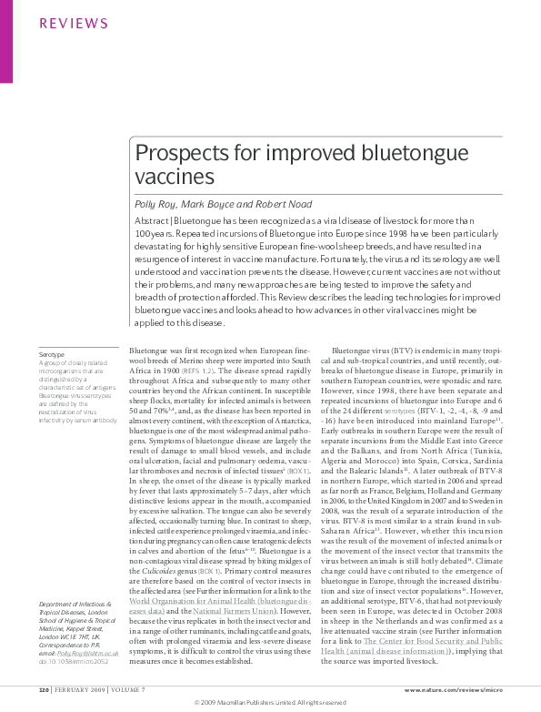(PDF) Prospects for improved bluetongue vaccines