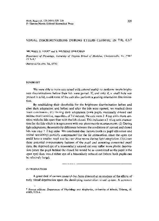 (PDF) Visual discriminations during eyelid closure in the cat