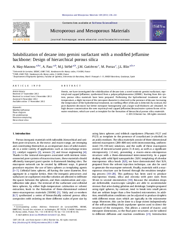 (PDF) Solubilization of decane into gemini surfactant with a modified ...