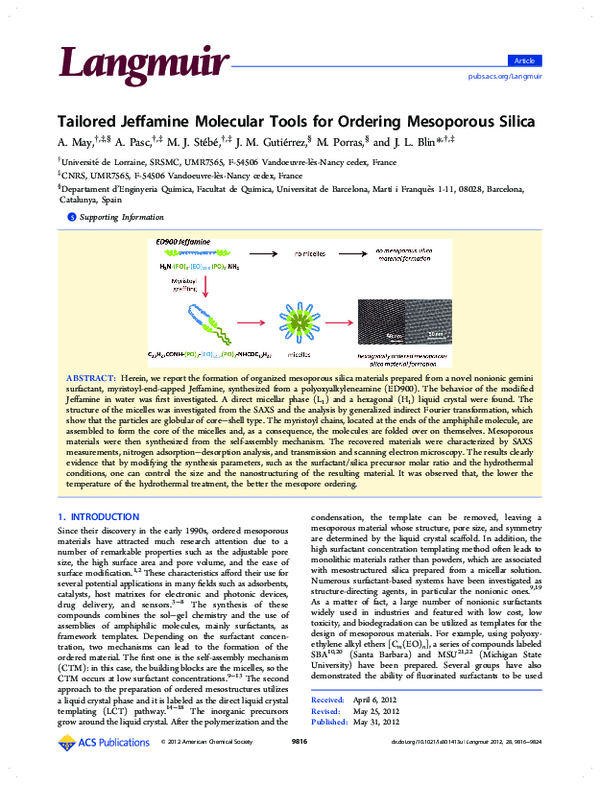 (PDF) Tailored Jeffamine Molecular Tools for Ordering Mesoporous Silica
