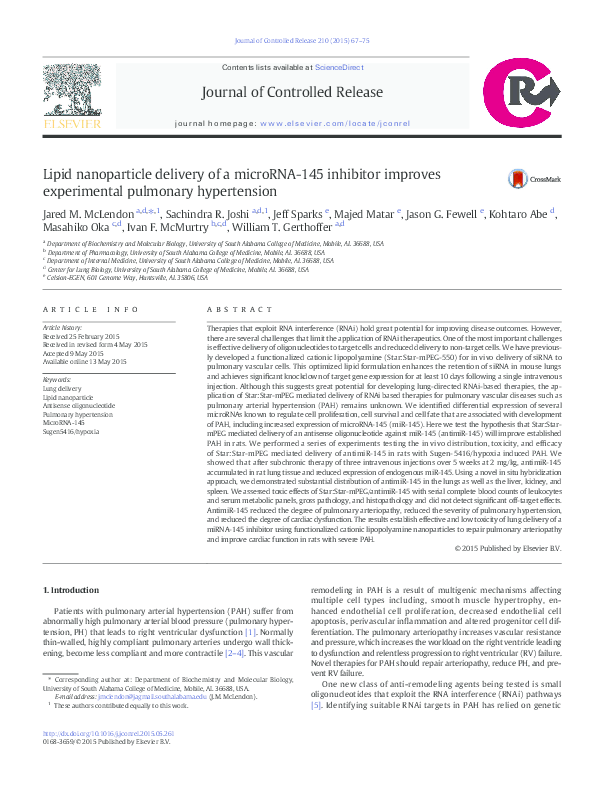 (PDF) Lipid nanoparticle delivery of a microRNA-145 inhibitor improves ...