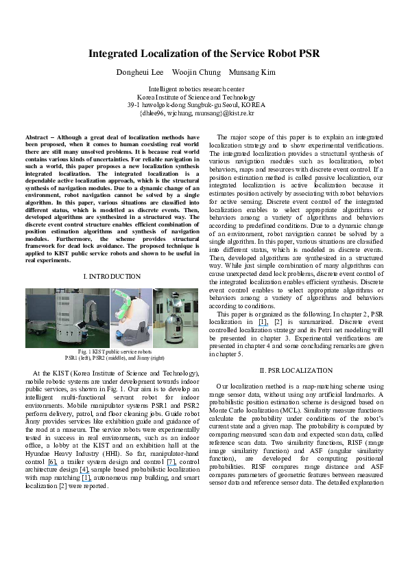 (PDF) Integrated localization of the service robot PSR