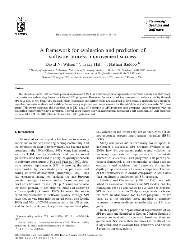 (PDF) A framework for evaluation and prediction of software process ...