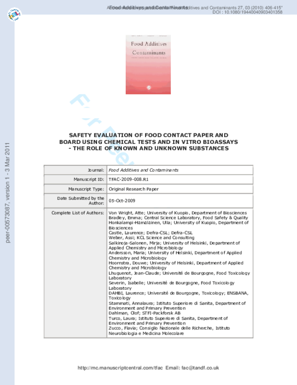 (PDF) Safety evaluation of food contact paper and board using chemical