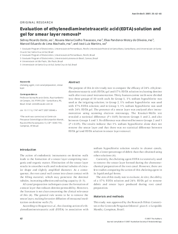 (PDF) Evaluation of ethylenediaminetetraacetic acid (EDTA) solution and ...