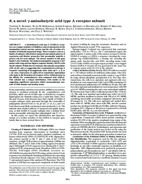 (PDF) theta , a novel gamma -aminobutyric acid type A receptor subunit