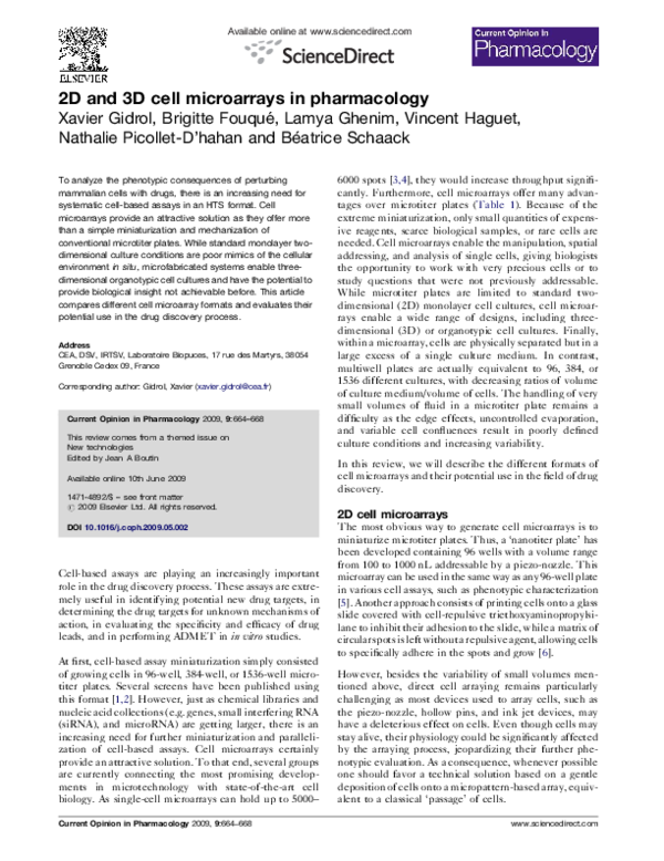 (PDF) 2D and 3D cell microarrays in pharmacology